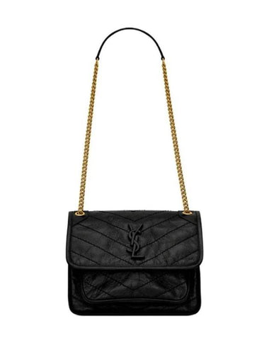 Nikki Logo Vintage Leather Shoulder Bag Black - SAINT LAURENT - BALAAN 1