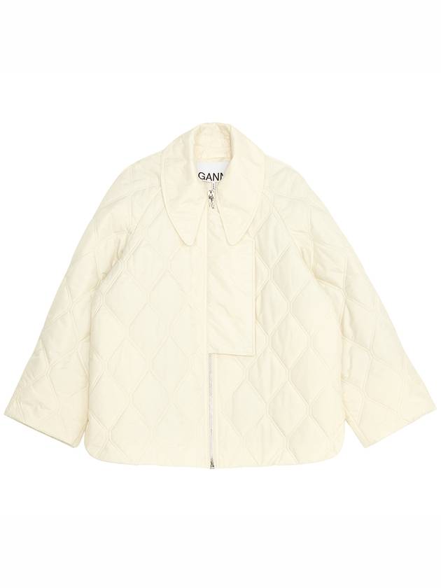 Pointed Collar Diamond Quilted Zip-Up Jacket White - GANNI - BALAAN 2