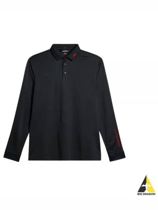 Men's Tour Tech Long Sleeve Polo Shirt Black Melange - J.LINDEBERG - BALAAN 2