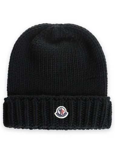 Kids Logo Patch Wool Beanie Black 3B00026 M1172 999 - MONCLER - BALAAN 1