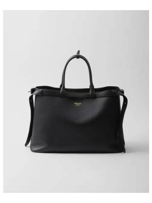 Double Belt Buckle Leather Tote Bag Black - PRADA - BALAAN 2