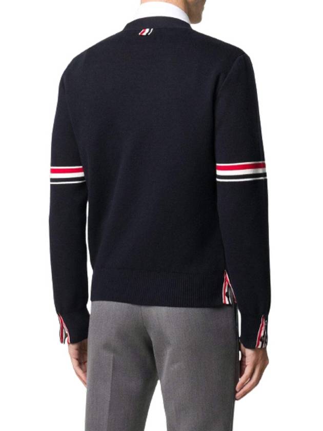 Milano Stitch Sprite Armband Cotton V-neck Cardigan Navy - THOM BROWNE - BALAAN 4