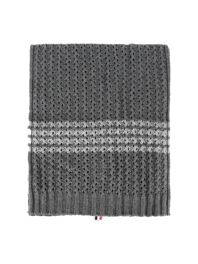 Merino Wool Chunky Pointelle 4 Bar Muffler Medium Grey - THOM BROWNE - BALAAN 1