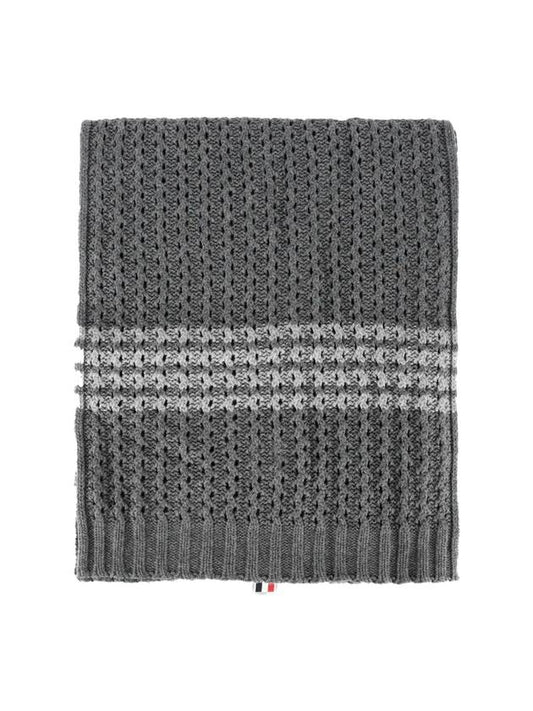 Merino Wool Chunky Pointel 4 Bar Muffler Medium Gray - THOM BROWNE - BALAAN.