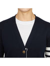 Milano Stitch 4 Bar Classic V Neck Fine Merino Wool Cardigan Navy - THOM BROWNE - BALAAN 8