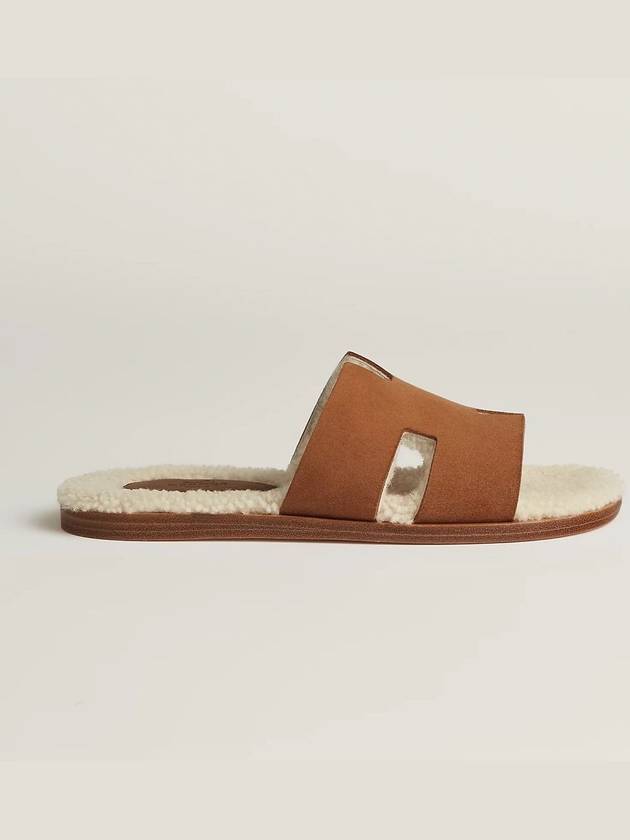 Izmir fleece sandals MARRON TECK ECRU - HERMES - BALAAN 3