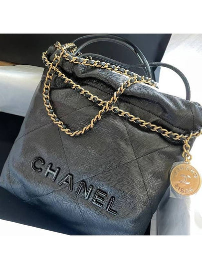 22 Mini Chain Bag Shiny Calfskin All Black AS3980 - CHANEL - BALAAN 2