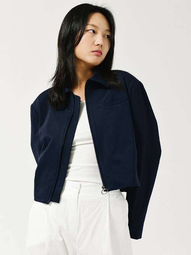 Minimal Short Zip Up Jacket Navy - LE SOLEIL MATINEE - BALAAN 3