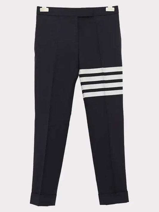 Women's Diagonal Armband Classic Wool Straight Pants Navy - THOM BROWNE - BALAAN.
