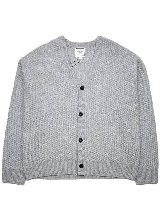 Men's Back Metal Square Texture V-neck Button Cardigan Gray W233KN12510G - WOOYOUNGMI - BALAAN 2