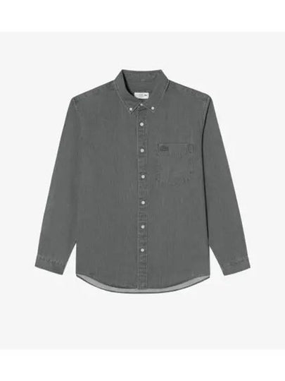 Men's Pocket Denim Shirt Melange Grey - LACOSTE - BALAAN 2