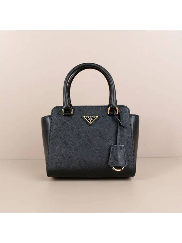 Triangle Logo Saffiano Leather Mini Tote Bag Black - PRADA - BALAAN 2