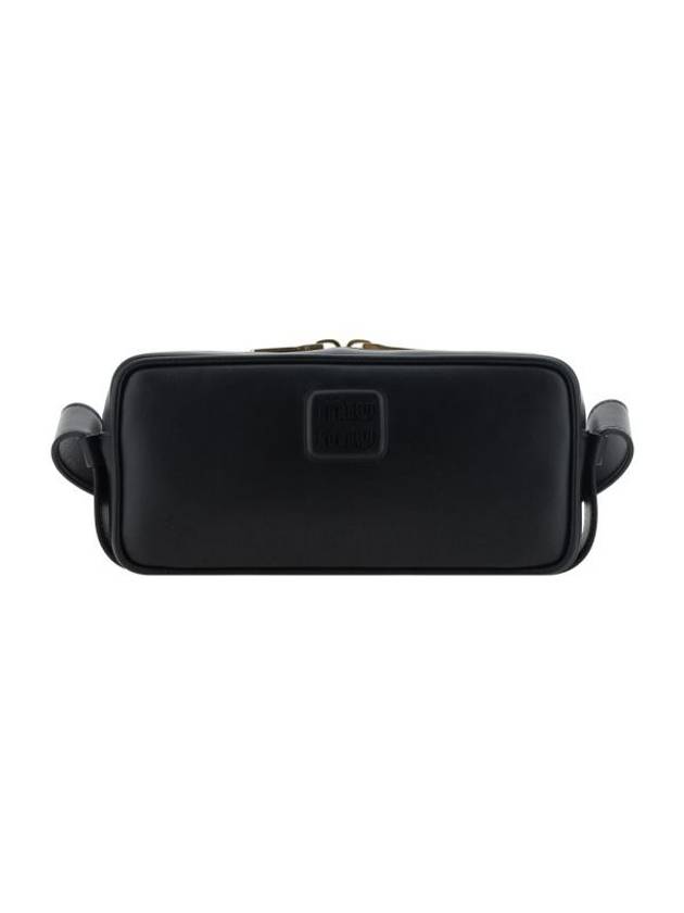 Embossed Logo Leather Shoulder Bag Black - MIU MIU - BALAAN 1