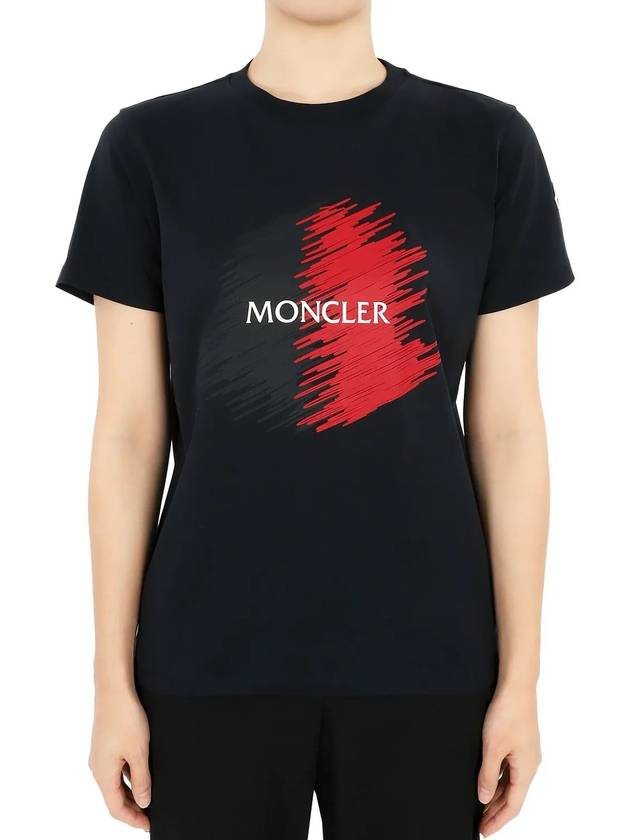 Kids Infant Scribble Logo Short Sleeve Navy 8C00022 89AFV 778 12 14A Adults can wear - MONCLER - BALAAN 3