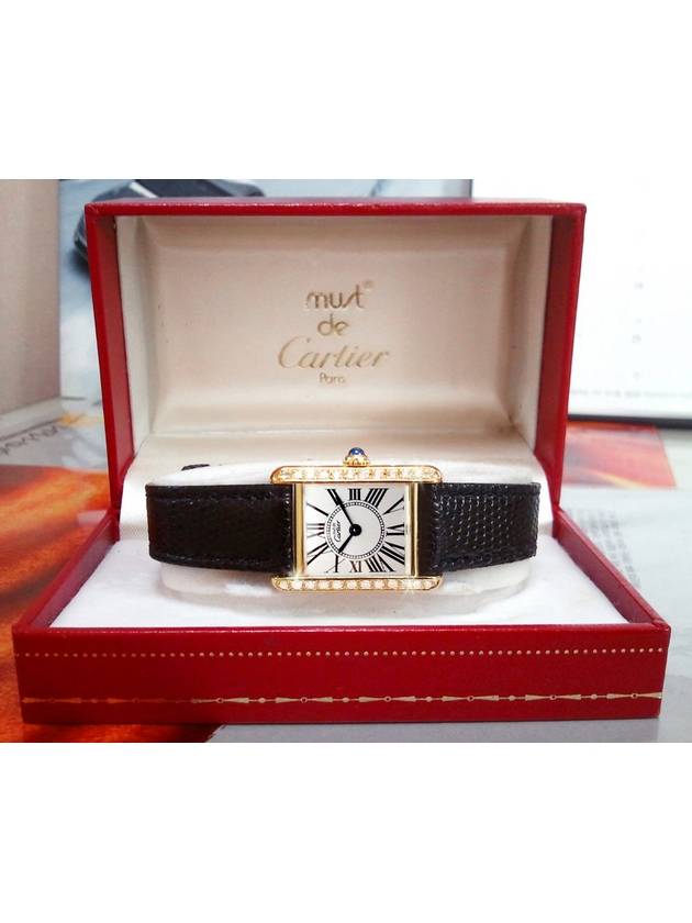 Tank Silver Plate Top Quality Diamond Women s Leather Watch - CARTIER - BALAAN 7