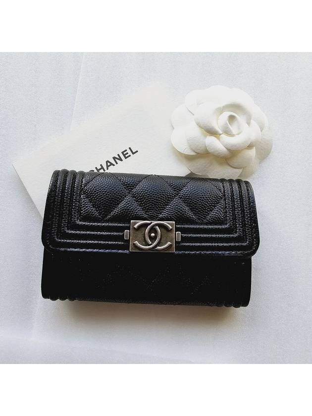 Boy Snap Card Wallet Caviar Black Vintage Silver A80603 - CHANEL - BALAAN 6