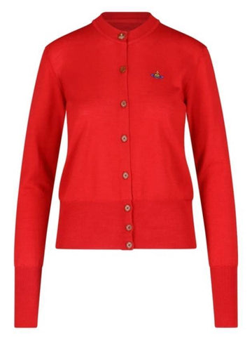 Bea Embroidered Logo Cardigan Red - VIVIENNE WESTWOOD - BALAAN 1