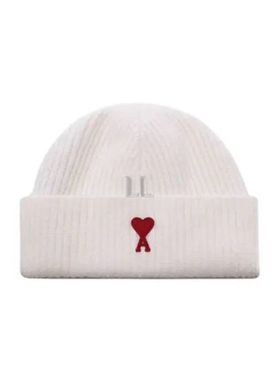 Logo Patch Merano Wool Beanie Off White - AMI - BALAAN 2