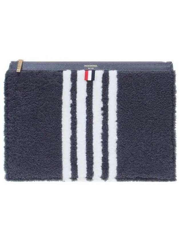 4 Bar Curly Merino Document Medium Clutch Bag Medium Grey - THOM BROWNE - BALAAN 2