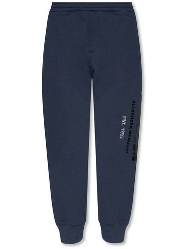 Men's Logo Print Cotton Track Pants Navy - ALEXANDER MCQUEEN - BALAAN 1