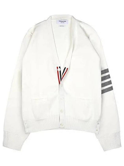 Milano Stitch 4 Bar Cardigan White - THOM BROWNE - BALAAN 2