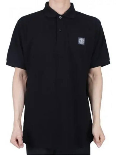 Logo Patch Short Sleeve Polo Shirt Black - STONE ISLAND - BALAAN 2