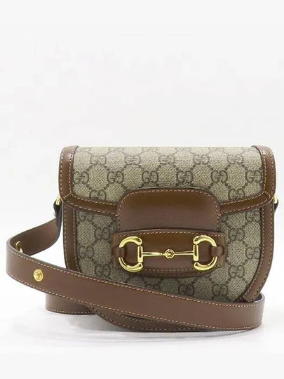 760191 Brown Leather GG Supreme Canvas Horsebit 1955 Round Mini Cross Bag - GUCCI - BALAAN 2