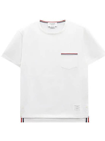 Men's Medium Weight Jersey Tipped Pocket Crewneck Short Sleeve T-Shirt White - THOM BROWNE - BALAAN 2