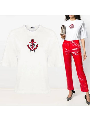 Logo Anchor Embroidery Short Sleeve T-Shirt White - MSGM - BALAAN 1