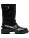 Women's Buckle Detail Leather Ankle Boots Black - TOD'S - BALAAN 1