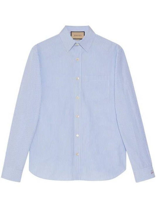 Stripe Cotton Long Sleeve Shirt Light Blue - GUCCI - BALAAN 1