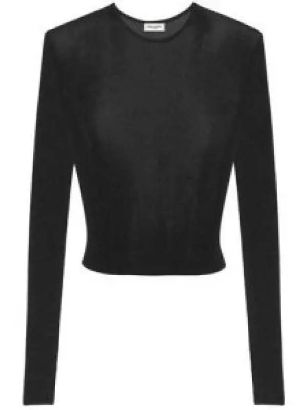 Crew Neck Rib Crop Knit Top Black - SAINT LAURENT - BALAAN 2