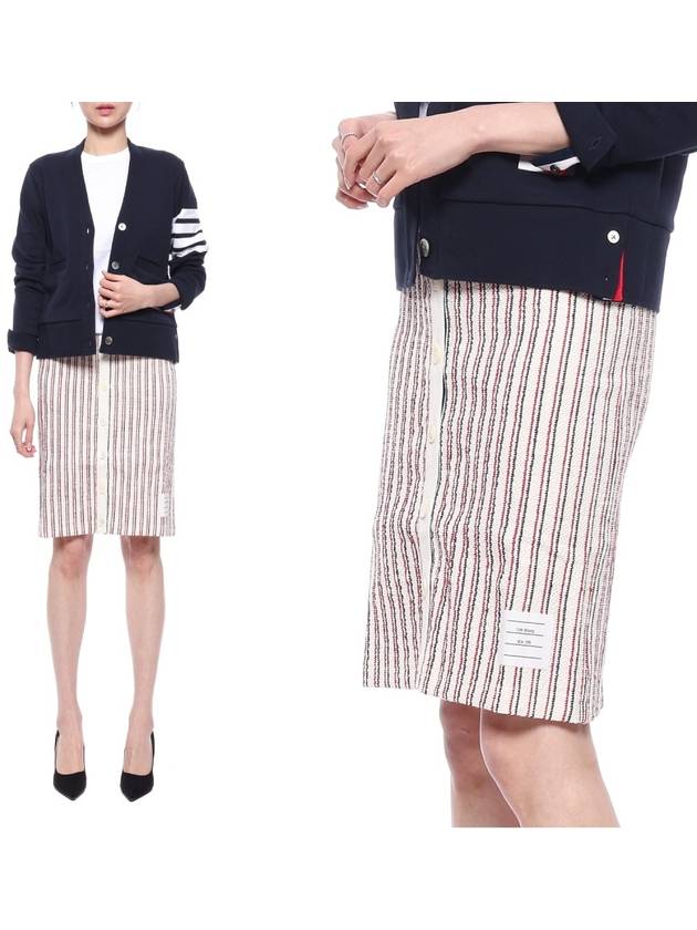 Women's Textured Striped Cotton Tweed Button Placket H Line Skirt - THOM BROWNE - BALAAN 2