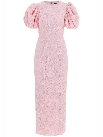 pink floral midi dress with puff sleeves in mixed materials - ROTATE - BALAAN 1