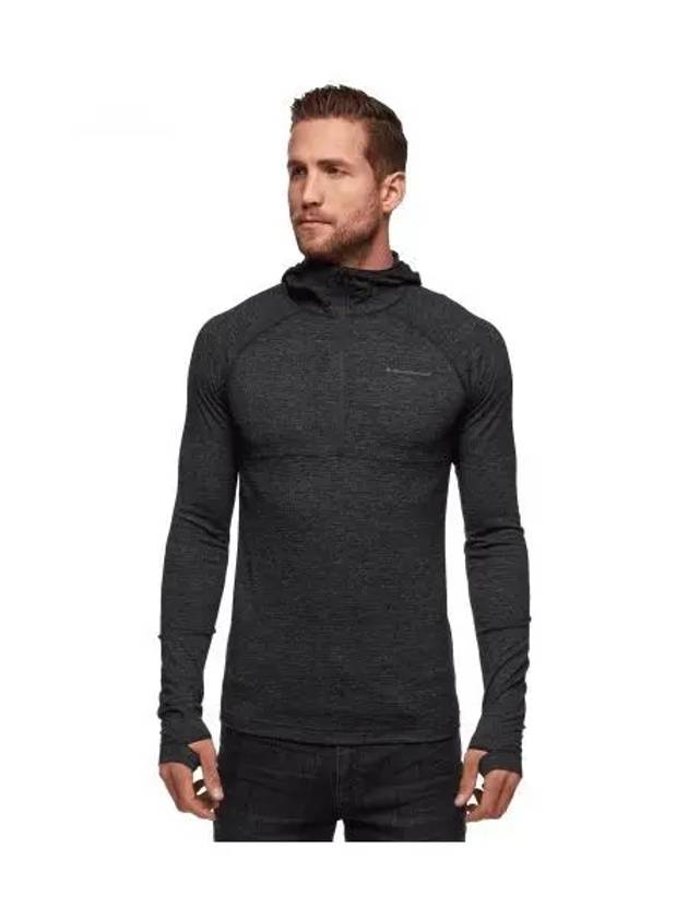 BLACK DIAMOND Solution Wool Base Layer Half Zip Hoodie MENS NAMAP760022 - BLACK & BROWN - BALAAN 1