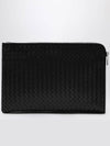 Intrecciato Weaving Zipper Clutch Bag Black - BOTTEGA VENETA - BALAAN 4