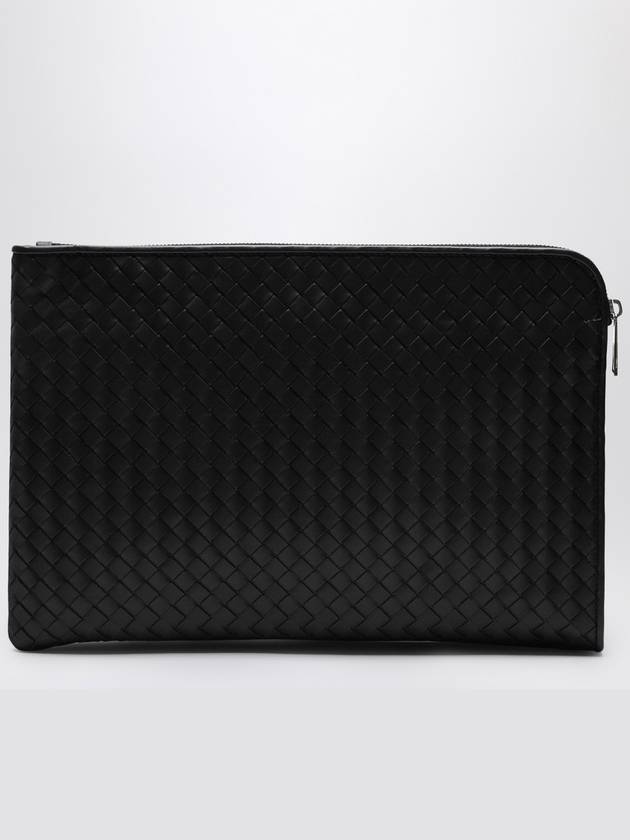 Intrecciato Weaving Zipper Clutch Bag Black - BOTTEGA VENETA - BALAAN 4