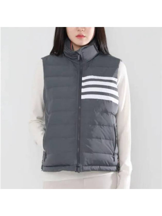 Women's Poly Twill 4 Bar Funnel Neck Down Padded Vest Medium Grey - THOM BROWNE - BALAAN 2