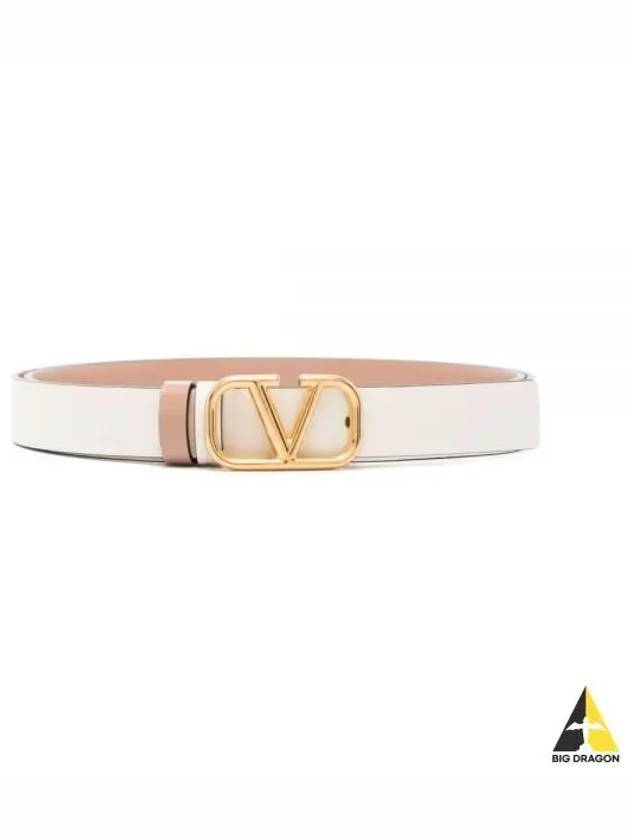 V Logo Signature Reversible Leather Belt Ivory - VALENTINO - BALAAN 2