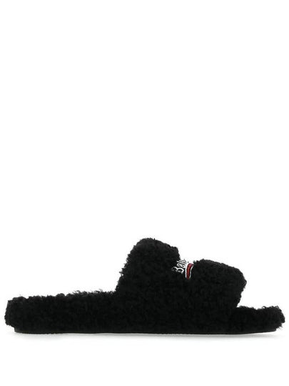 Furry Logo Slippers Black - BALENCIAGA - BALAAN 2