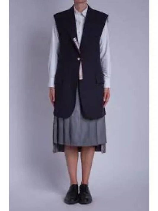 Super Oversized Cassic Sports Long Vest Navy - THOM BROWNE - BALAAN 2