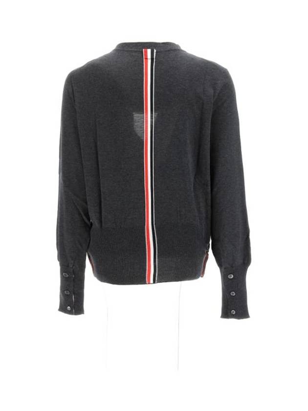 Silk Cotton Blend Relaxed V-Neck Cardigan Dark Grey - THOM BROWNE - BALAAN 3