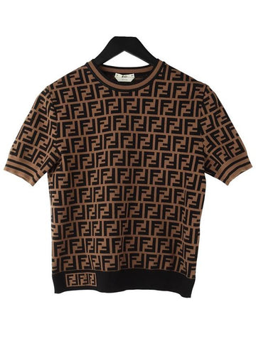 FZY702 FF logo all over fabric short sleeved knit sweater size 42 34127Y 6 - FENDI - BALAAN 1