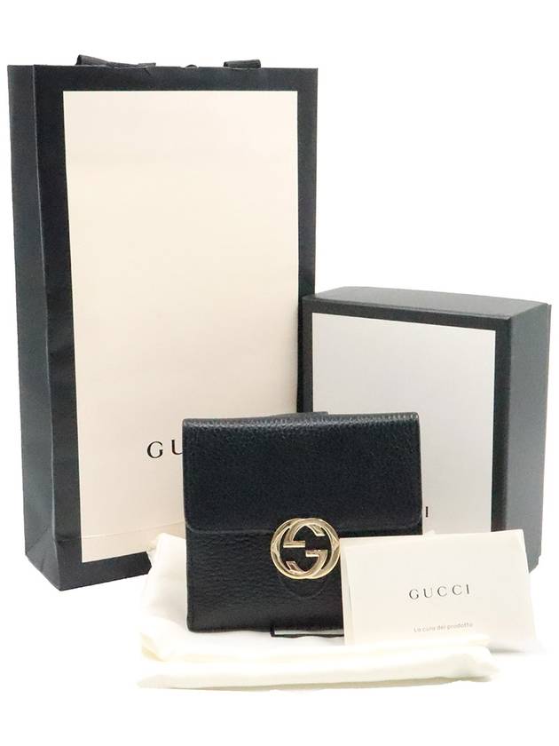 Women s Gucci 615525 Black Leather Interlocking GG Flap Half Wallet gt Gangbuk used luxury goods - GUCCI - BALAAN 3