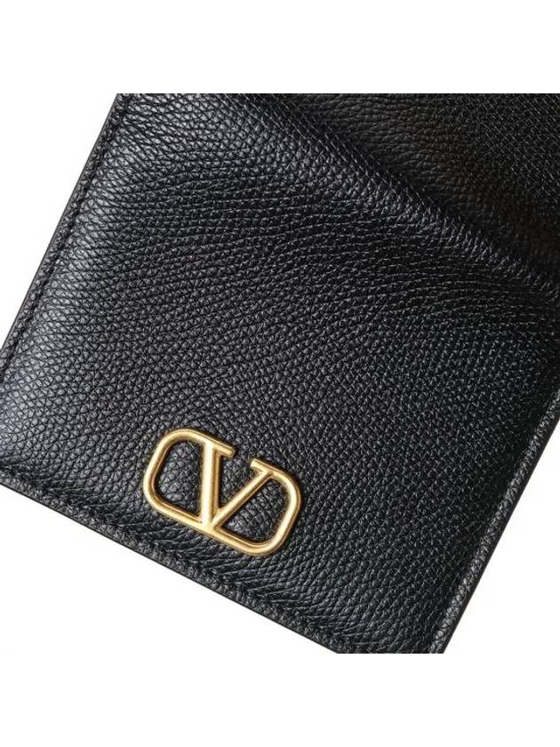 V Logo Signature Flap Compact Half Wallet Black - VALENTINO - BALAAN 6