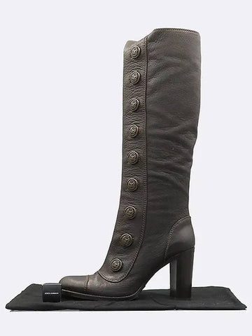 Dark brown leather snap detail women s long boots 255MM - DOLCE&GABBANA - BALAAN 1