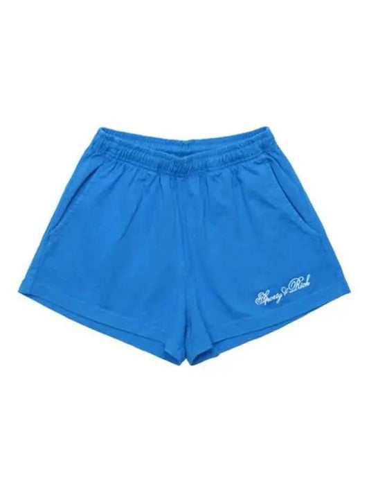 Logo Print Banded Waist Shorts Blue - SPORTY & RICH - BALAAN 2