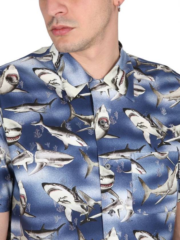 Shark Print Short Sleeve Shirt Blue - PALM ANGELS - BALAAN 5