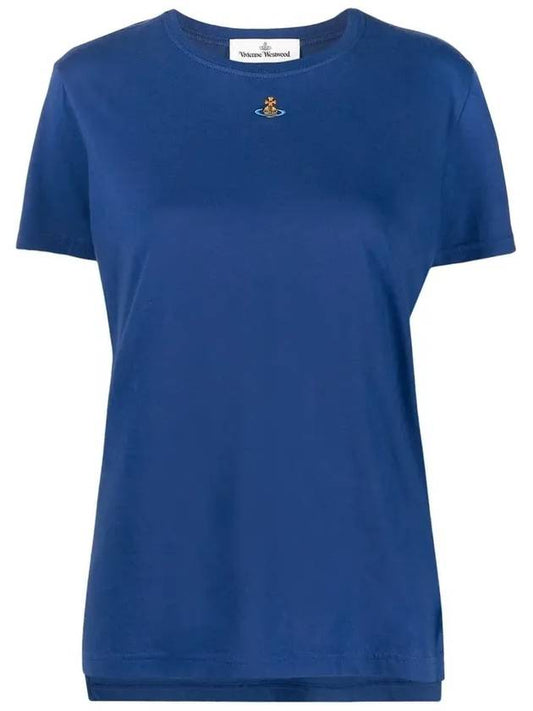 Embroidered Logo Short Sleeve T-Shirt Blue - VIVIENNE WESTWOOD - BALAAN.