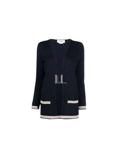 Cricket Stripe Lightweight Textured Cotton V-Neck Cardigan Navy - THOM BROWNE - BALAAN 2